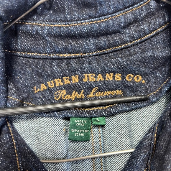 Lauren Jeans Co Ralph Lauren Trench Coat Womens Large Dark Wash Denim Belted - Picture 6 of 14